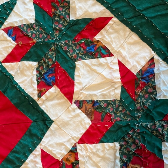 Quilted Christmas Tree Skirt Vintage Homemade 48” Handmade Star Pattern Classic - Picture 6 of 15